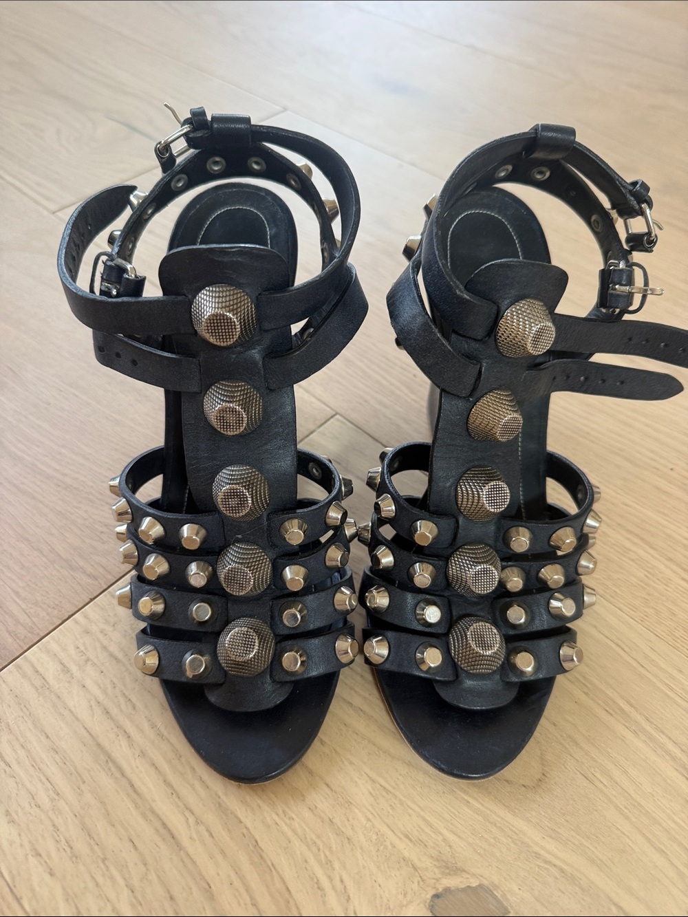 Balenciaga Black Studded Strappy High-Heel Sandals - Women